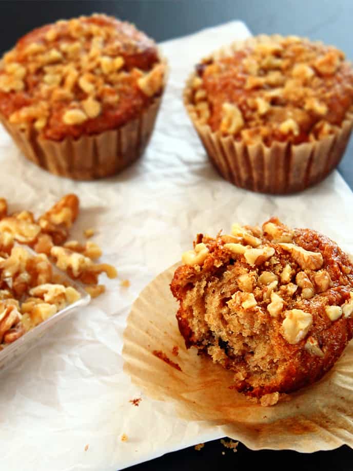 Vegan Chocolate Walnut Banana Muffins {ilovevegan.com} - These pillow-y soft, lightly spiced muffins are the perfect muffin to help us transition into Fall! #vegan #snack #soyfree #muffins