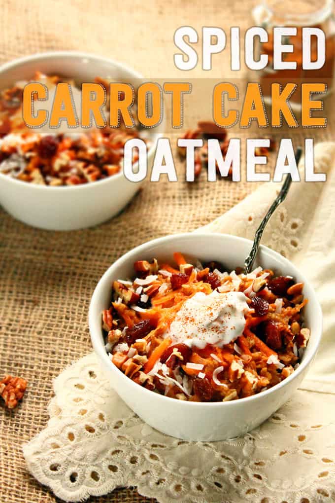 Spiced Carrot Cake Oatmeal w/ Coconut Cream {vegan & naturally sweetened!} - ilovevegan.com #vegan #oatmeal #breakfast
