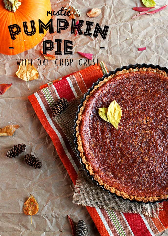 Rustic Vegan Oat Crisp Pumpkin Pie with Coconut Whipped Cream - ilovevegan.com