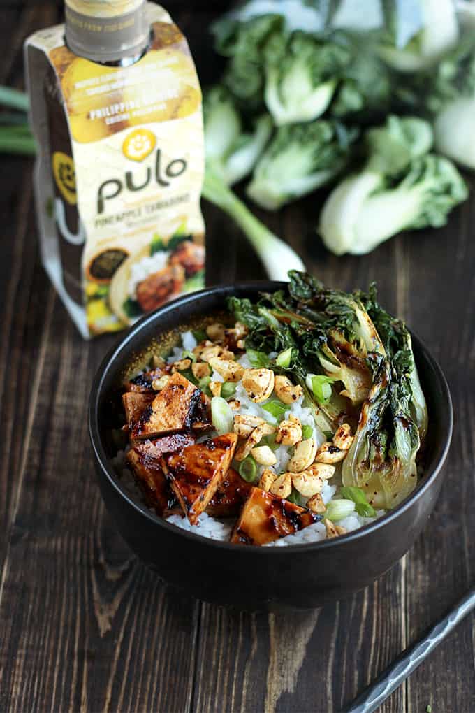 Pulo Grilled Tofu Bowl with Baby Bok Choy & Cashews - ilovevegan.com