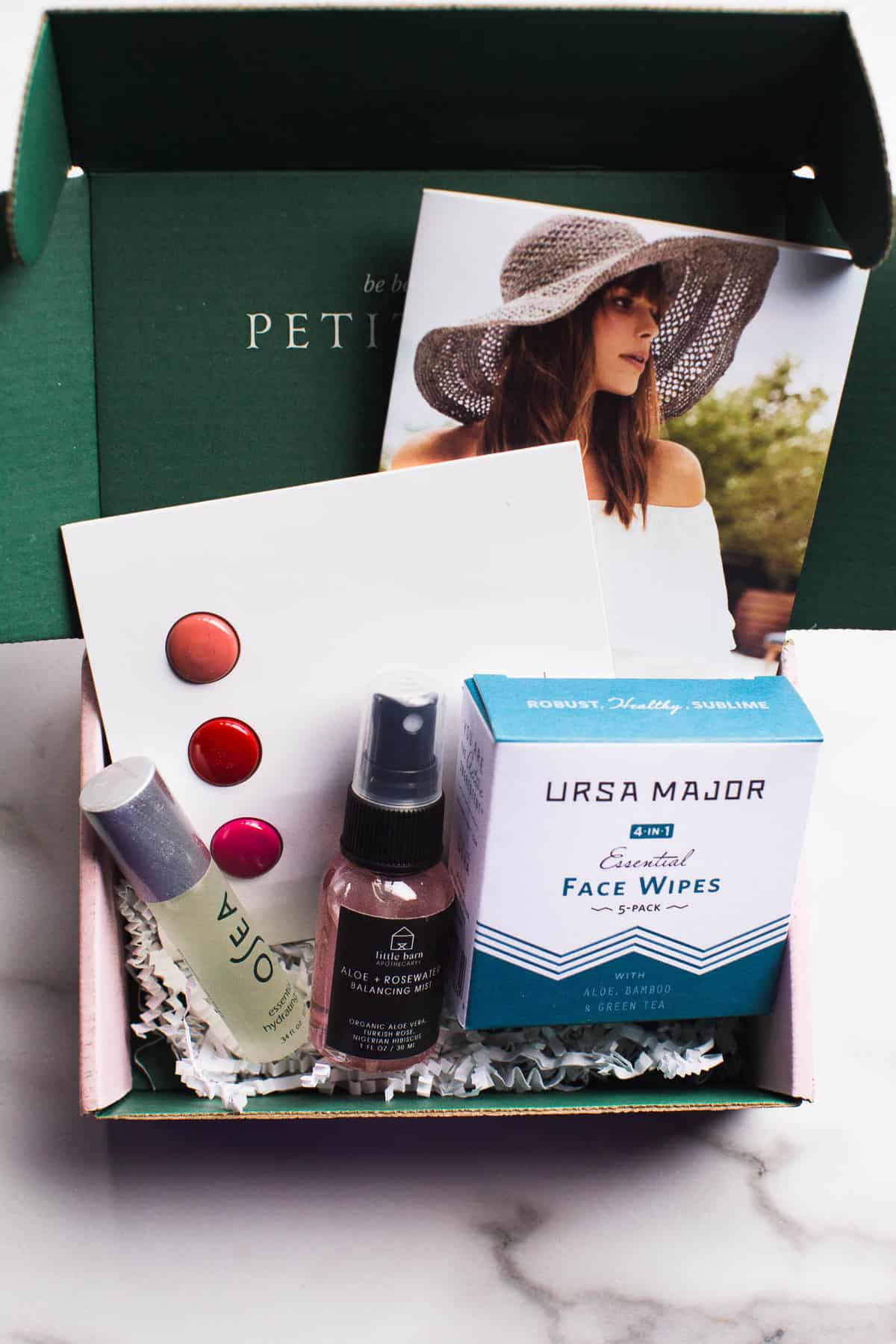 A selection of products from the July 2018 Petit Vour box.