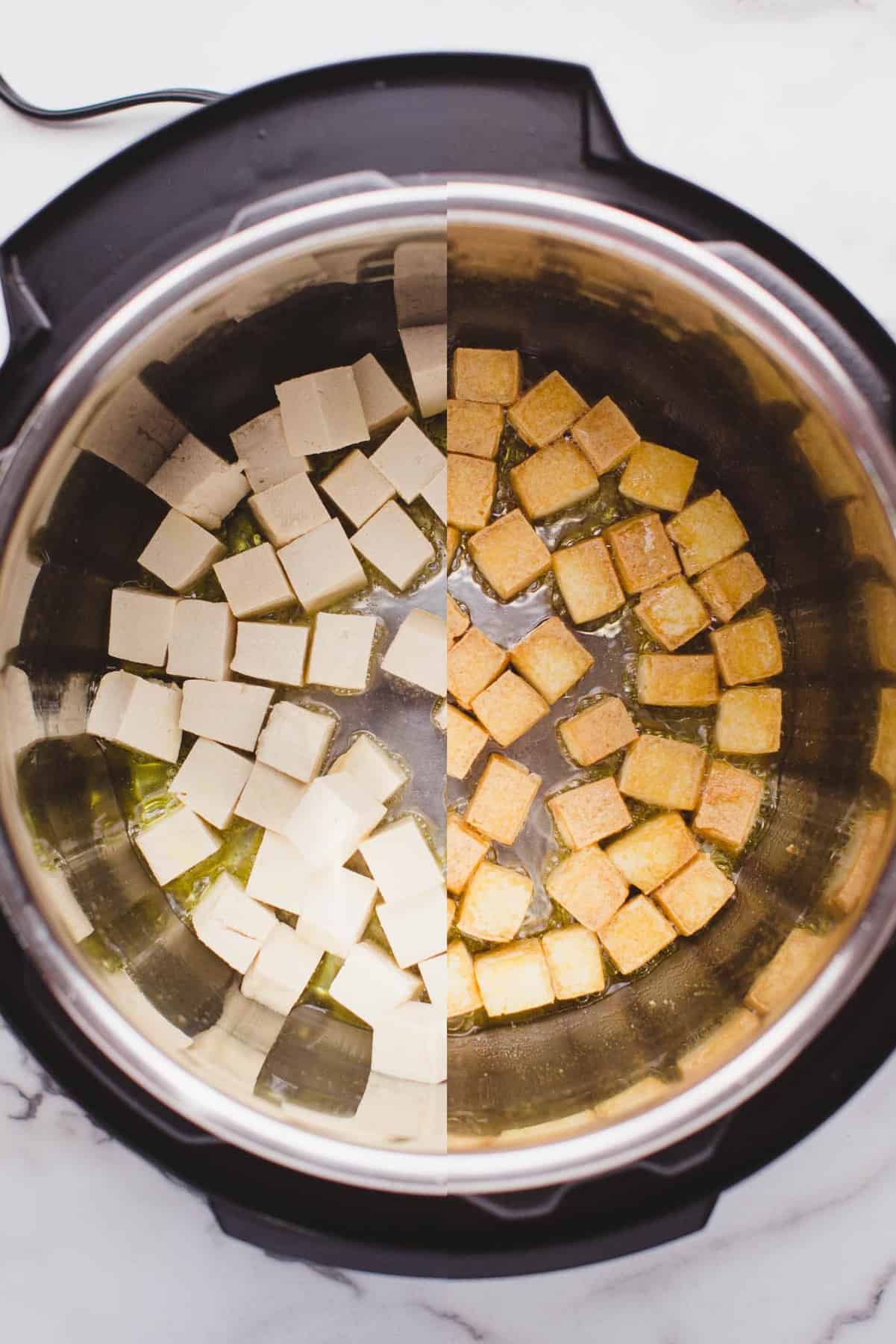 Cooking tofu in an Instant Pot.