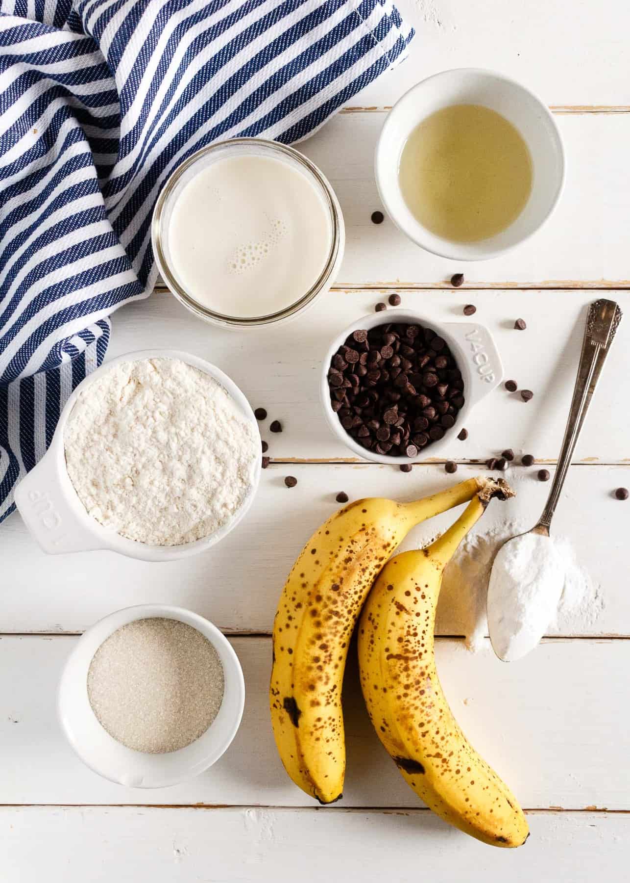 Ingredients for making vegan chocolate chip pancakes
