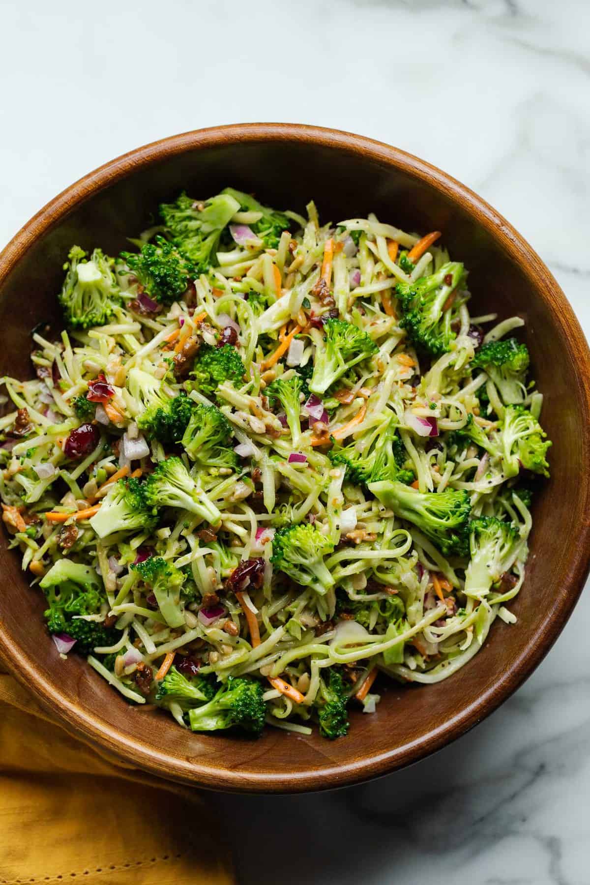 Ungarnished vegan broccoli slaw salad.