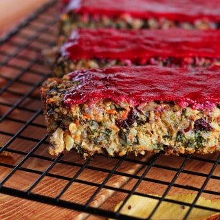 The Ultimate Vegan Thanksgiving (or Christmas!) Loaf with Cranberry Glaze- ilovevegan.com