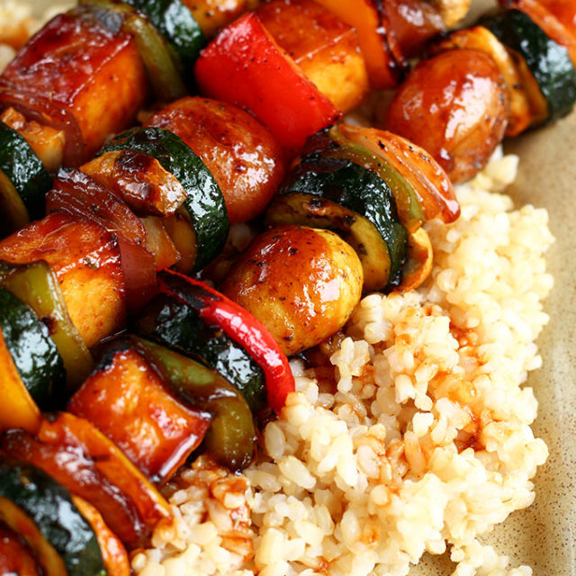 Grilled Veggie Potato Skewers - ilovevegan.com