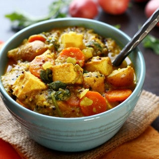 Spicy Tofu & Potato Coconut Curry Soup - ilovevegan.com