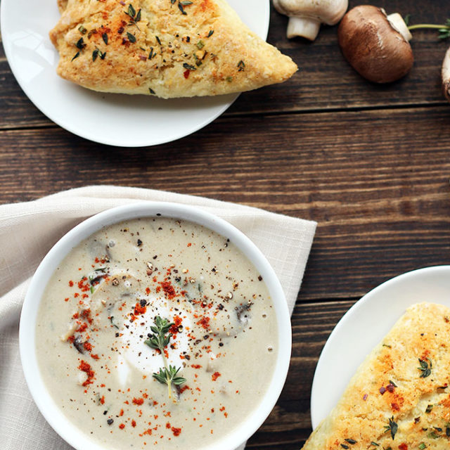 Vegan Mushroom Soup and Savoury Herb Scones - ilovevegan.com