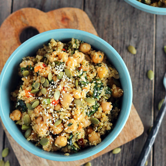 Chickpea Quinoa Salad with Sesame Orange Dressing - ilovevegan.com