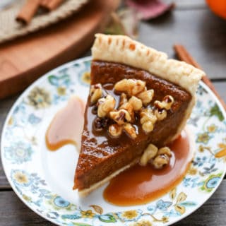 Vegan Pumpkin Pie with Caramel Sauce - ilovevegan.com