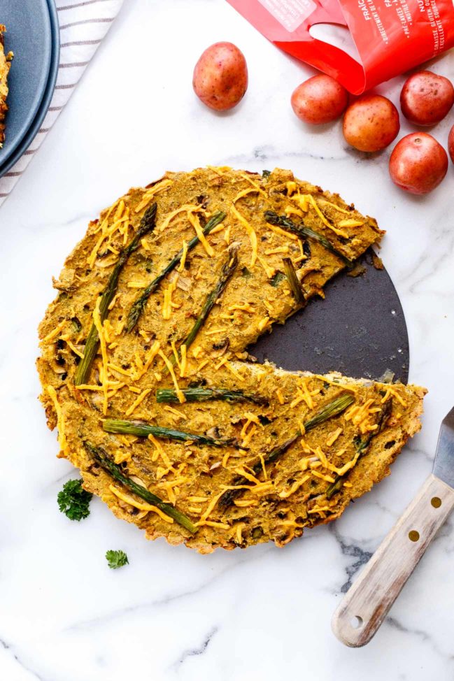 Vegan Asparagus & Mushroom (Tofu) Quiche with Hash Brown Crust